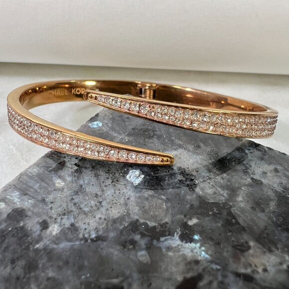 Michael Kors Rose GoldTone Hinged Bangle wrap Bracelet With Crystal Pave Accents - Picture 6 of 7